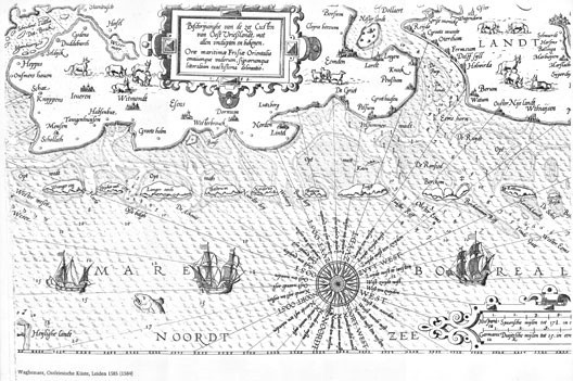 Das Bild zeigt eine alte gezeichnete Seekarte