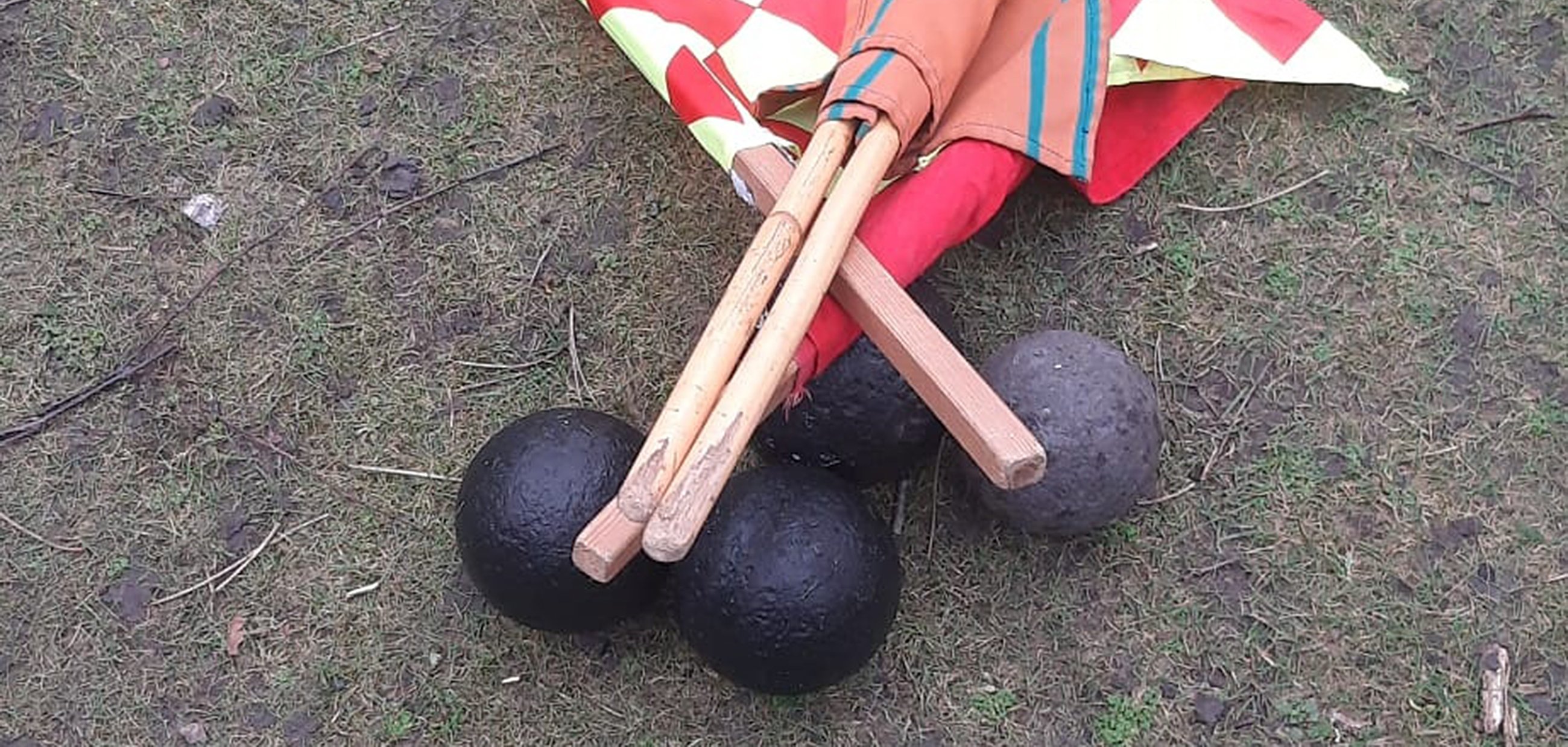 Das Bild zeigt Boßelkugeln und Fahnen